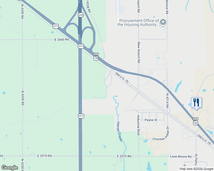map of restaurants, bars, coffee shops, grocery stores, and more near 2804 Old U.S. 70 in Hugo