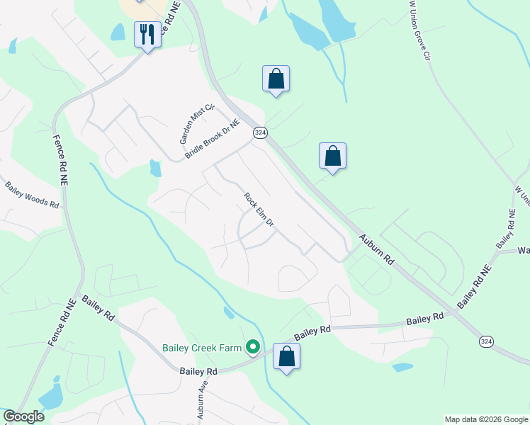 map of restaurants, bars, coffee shops, grocery stores, and more near 1021 Rock Elm Drive in Auburn