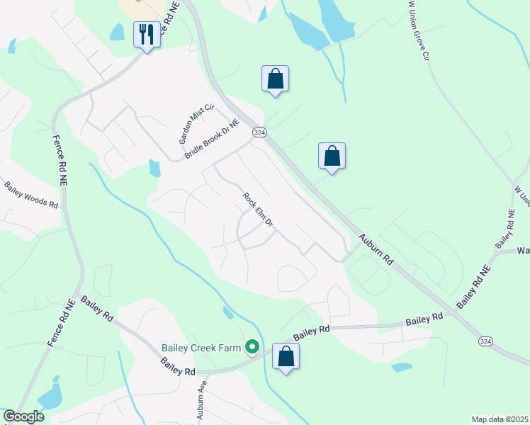 map of restaurants, bars, coffee shops, grocery stores, and more near 1021 Rock Elm Drive in Auburn