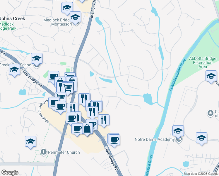 map of restaurants, bars, coffee shops, grocery stores, and more near 408 West Country Drive in Duluth