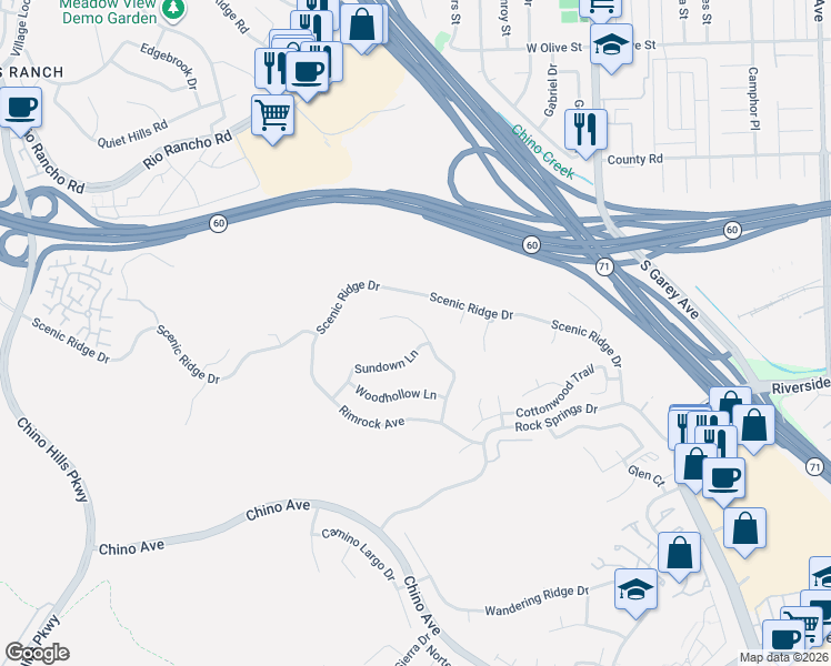 map of restaurants, bars, coffee shops, grocery stores, and more near 12810 Homeridge Lane in Chino Hills