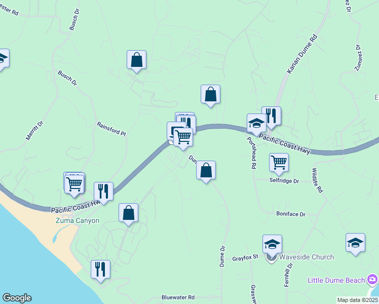 map of restaurants, bars, coffee shops, grocery stores, and more near 6508 Dume Drive in Malibu