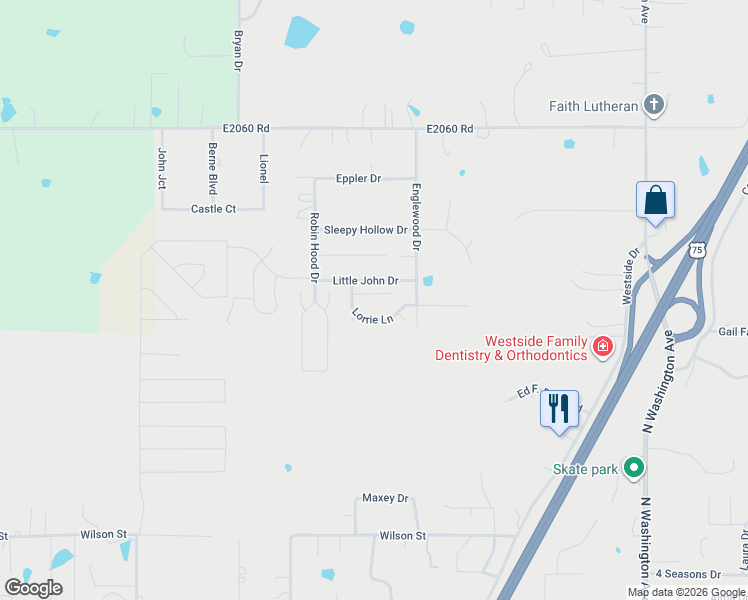 map of restaurants, bars, coffee shops, grocery stores, and more near 2708 Lorrie Lane in Durant