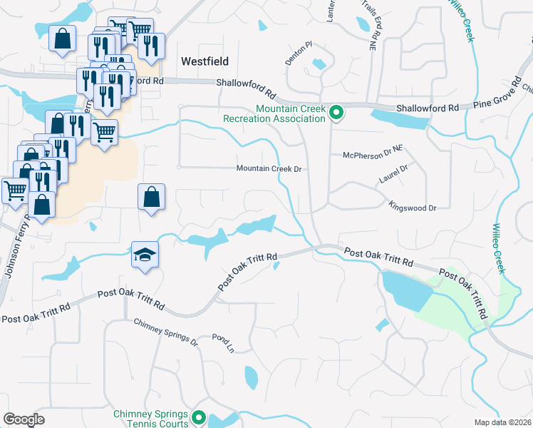 map of restaurants, bars, coffee shops, grocery stores, and more near 4655 Clary Lakes Drive in Roswell