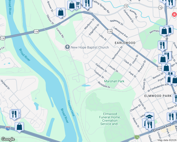map of restaurants, bars, coffee shops, grocery stores, and more near 3150 Lucius Road in Columbia