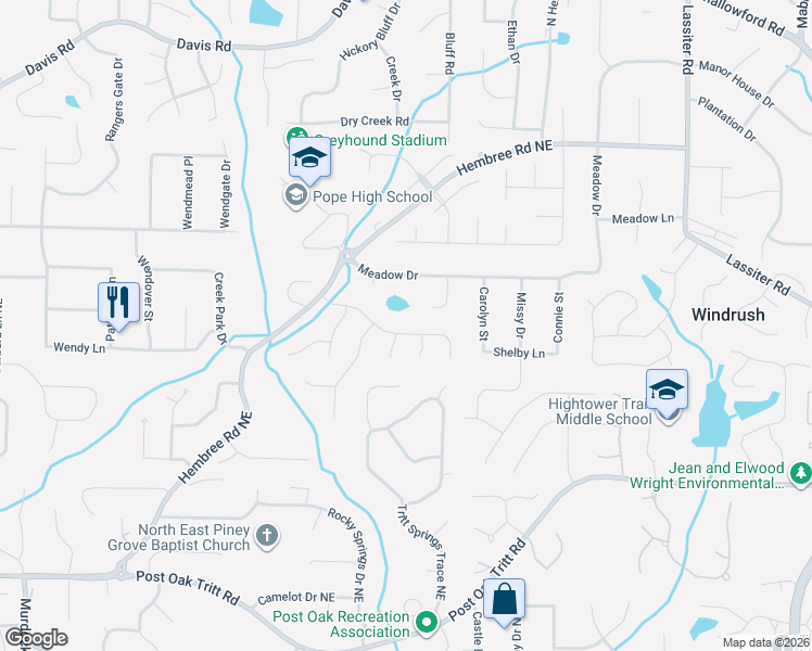 map of restaurants, bars, coffee shops, grocery stores, and more near 2872 Suffolk Court in Marietta