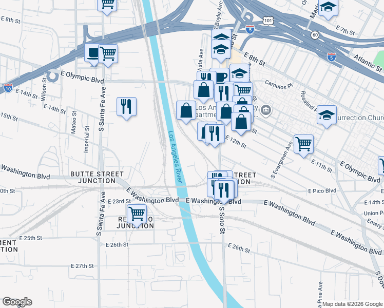 map of restaurants, bars, coffee shops, grocery stores, and more near 1601 Perrino Place in Los Angeles