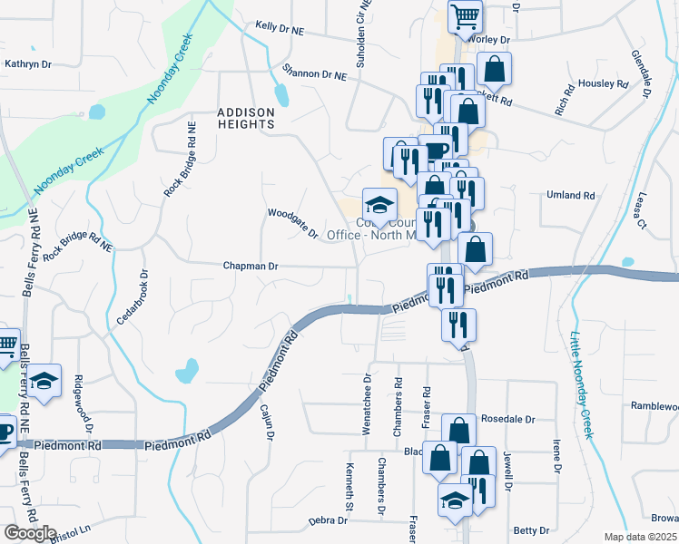 map of restaurants, bars, coffee shops, grocery stores, and more near 2859 Seagrave Way in Marietta