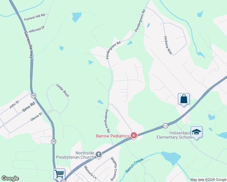 map of restaurants, bars, coffee shops, grocery stores, and more near 405 Pendergrass Road in Winder