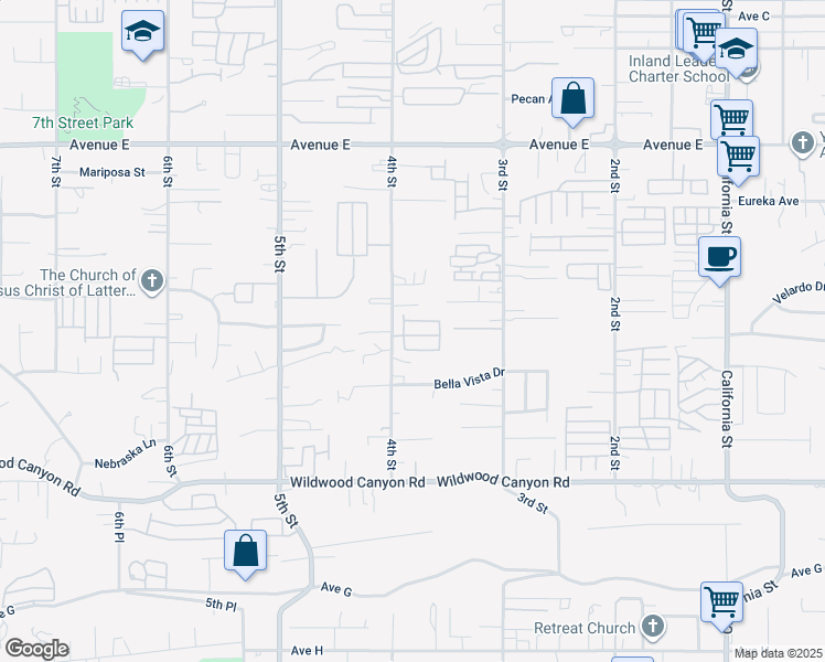 map of restaurants, bars, coffee shops, grocery stores, and more near 12833 4th Street in Yucaipa