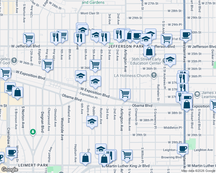 map of restaurants, bars, coffee shops, grocery stores, and more near 3708 3rd Avenue in Los Angeles