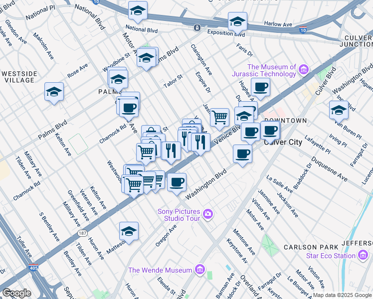 map of restaurants, bars, coffee shops, grocery stores, and more near in Los Angeles