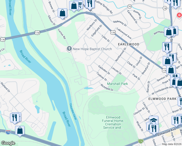 map of restaurants, bars, coffee shops, grocery stores, and more near 3150 Lucius Road in Columbia