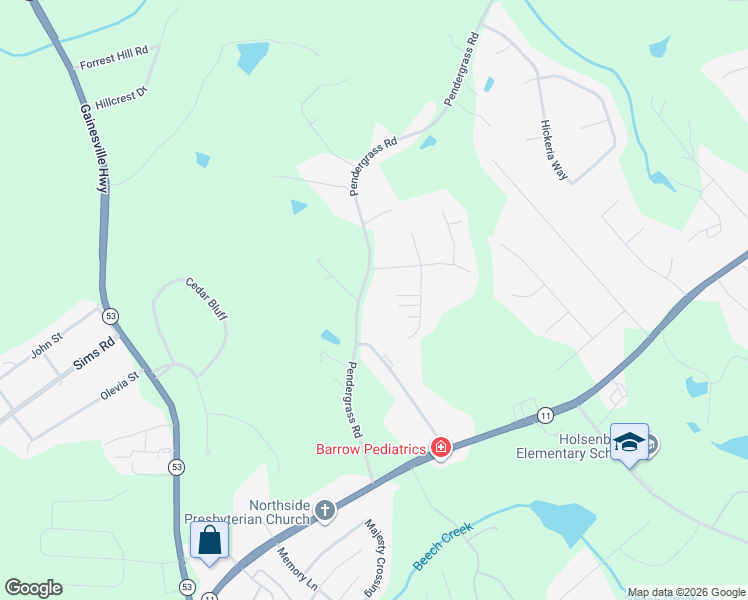 map of restaurants, bars, coffee shops, grocery stores, and more near 405 Pendergrass Road in Winder