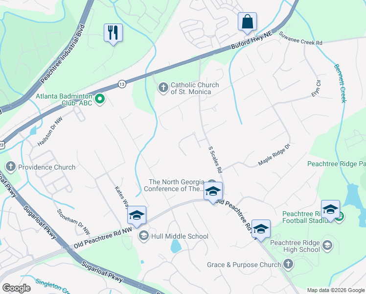map of restaurants, bars, coffee shops, grocery stores, and more near 3530 Stately Oaks Lane Northwest in Duluth