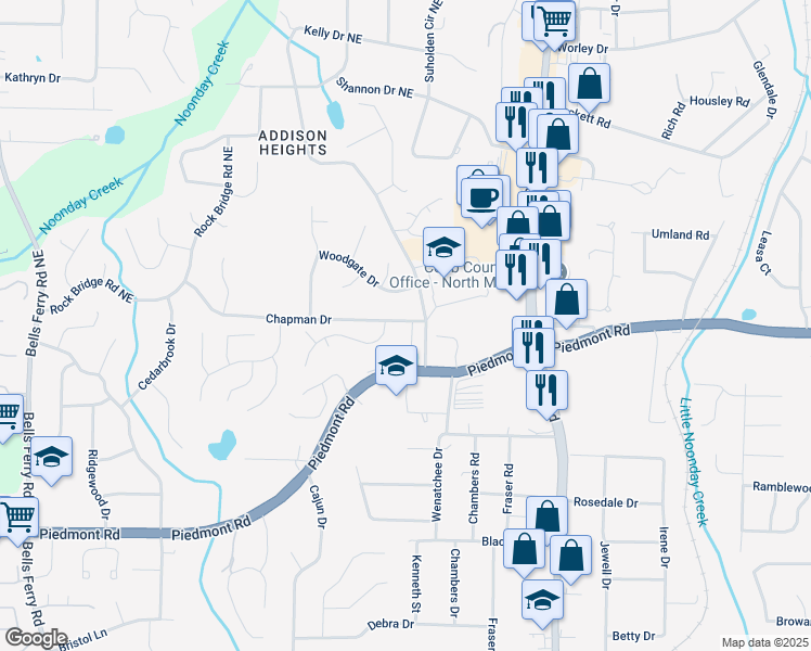 map of restaurants, bars, coffee shops, grocery stores, and more near 2859 Seagrave Way in Marietta