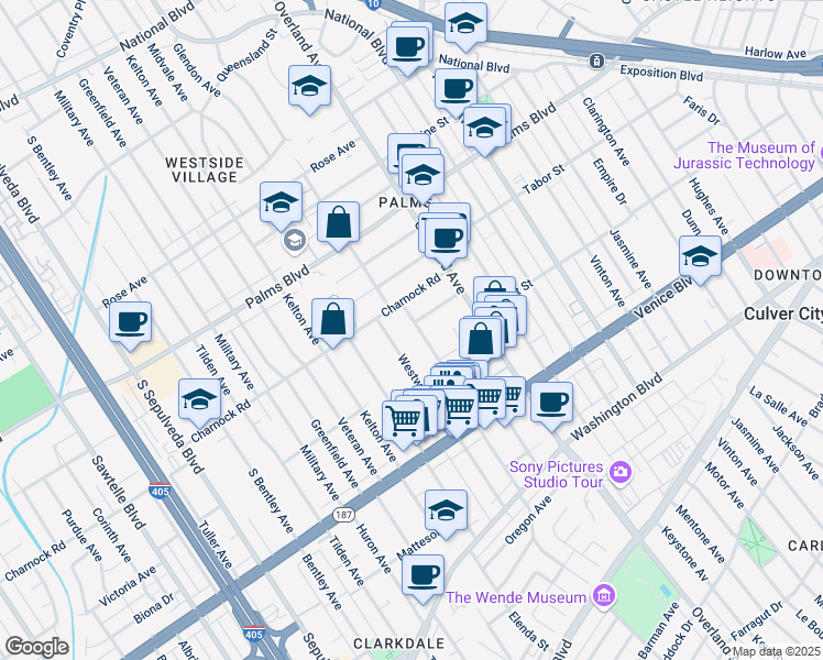 map of restaurants, bars, coffee shops, grocery stores, and more near 3637 Glendon Avenue in Los Angeles