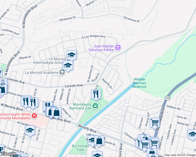map of restaurants, bars, coffee shops, grocery stores, and more near 713 Bartolo Avenue in Montebello
