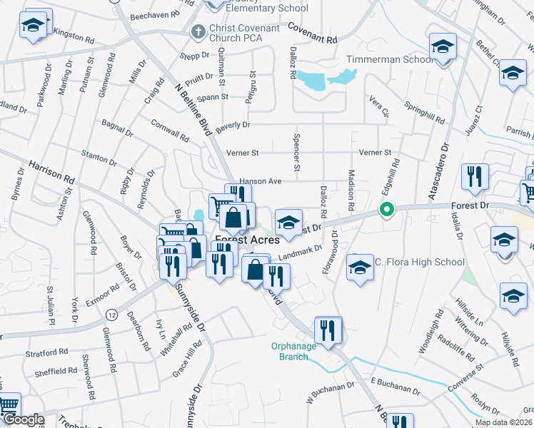 map of restaurants, bars, coffee shops, grocery stores, and more near 117 Walden Court in Columbia