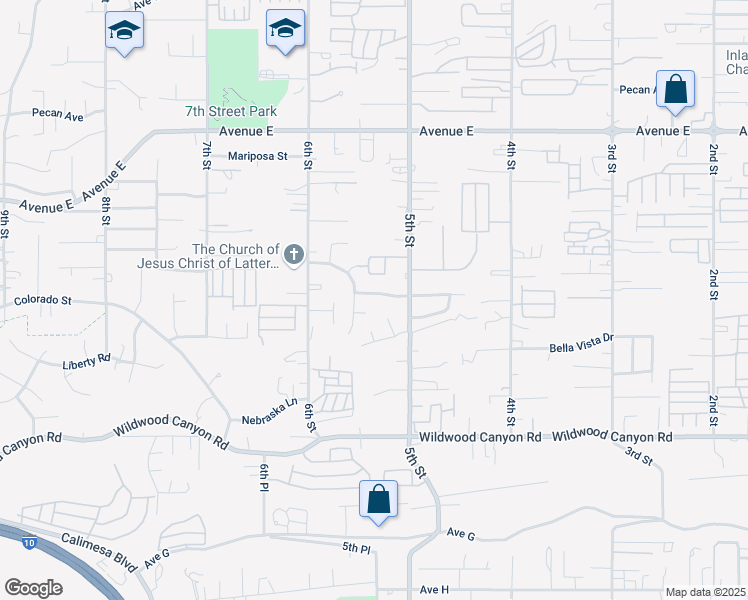 map of restaurants, bars, coffee shops, grocery stores, and more near 34231 Via Buena Drive in Yucaipa