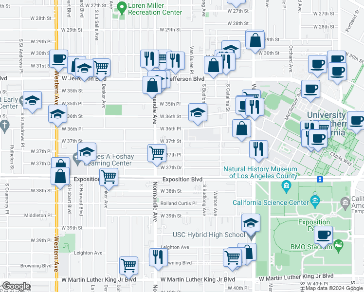 map of restaurants, bars, coffee shops, grocery stores, and more near 3705 Raymond Avenue in Los Angeles