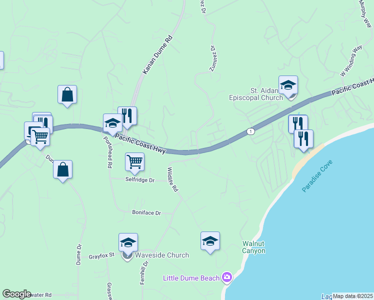 map of restaurants, bars, coffee shops, grocery stores, and more near 28711 California 1 in Malibu