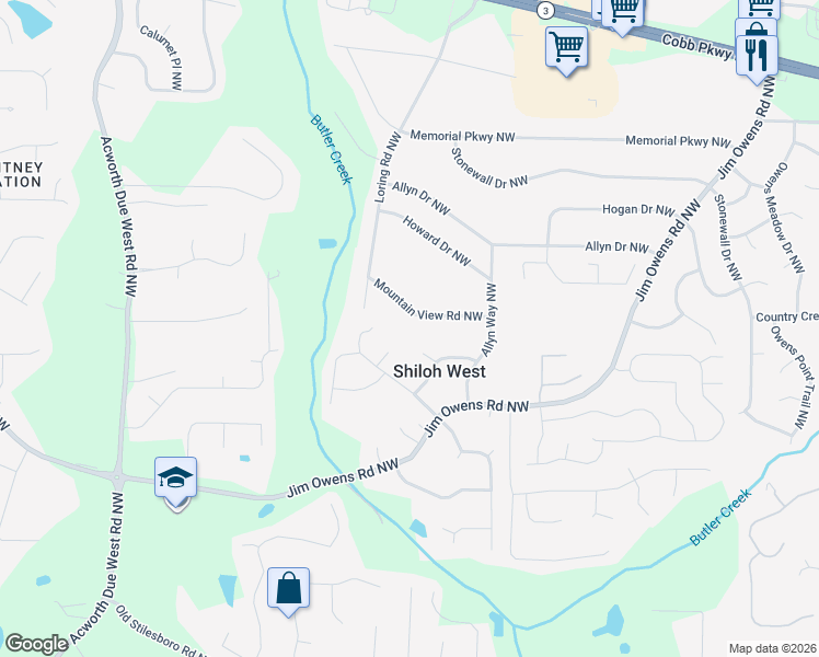map of restaurants, bars, coffee shops, grocery stores, and more near 2685 Sentry Post Road Northwest in Kennesaw
