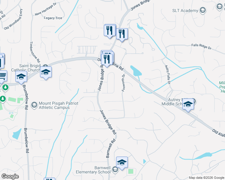 map of restaurants, bars, coffee shops, grocery stores, and more near 9862 Talisman Drive in Alpharetta