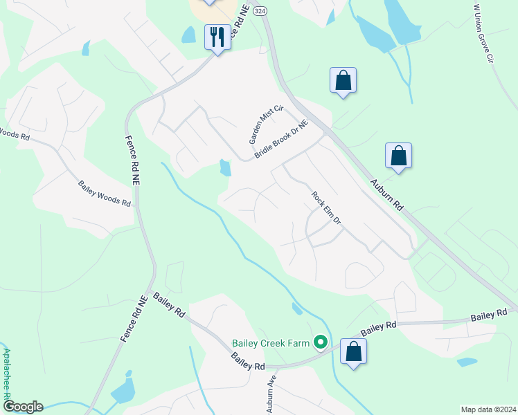 map of restaurants, bars, coffee shops, grocery stores, and more near 3431 Clear Stream Run Northeast in Auburn