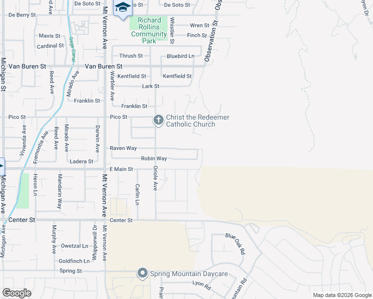 map of restaurants, bars, coffee shops, grocery stores, and more near 22170 Raven Way in Grand Terrace