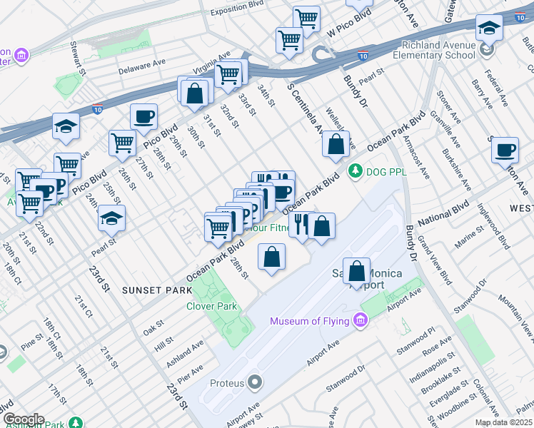 map of restaurants, bars, coffee shops, grocery stores, and more near 2666 31st Street in Santa Monica