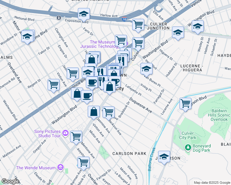 map of restaurants, bars, coffee shops, grocery stores, and more near 4029 Lincoln Avenue in Culver City