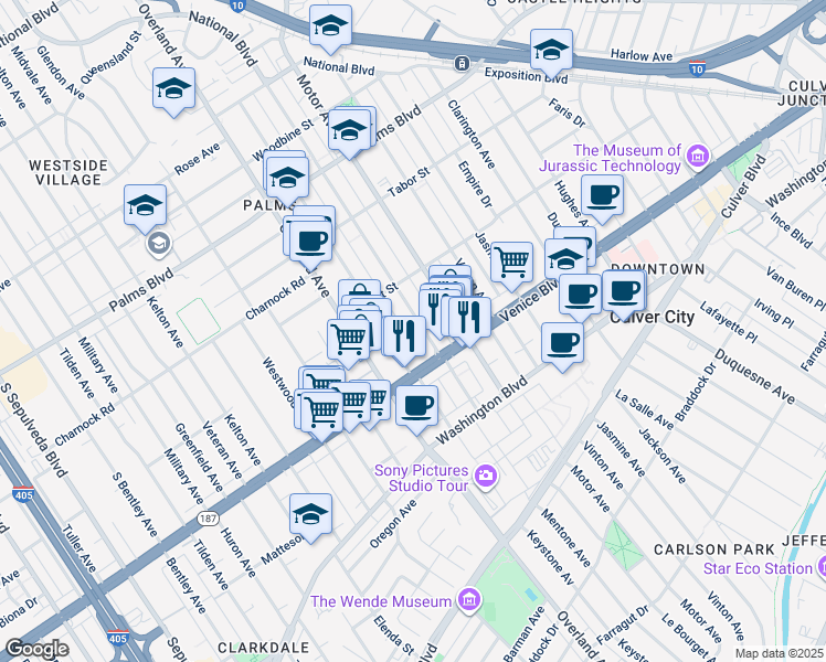 map of restaurants, bars, coffee shops, grocery stores, and more near in Los Angeles