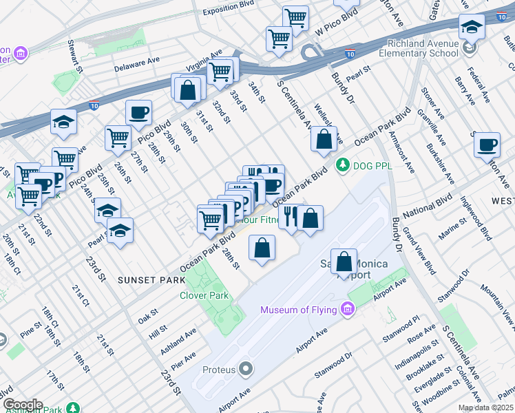map of restaurants, bars, coffee shops, grocery stores, and more near 3014 Ocean Front in Santa Monica