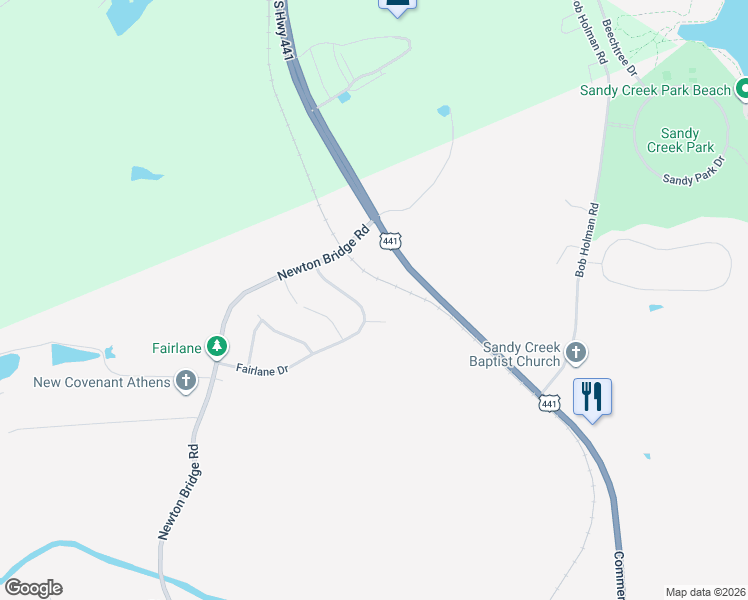 map of restaurants, bars, coffee shops, grocery stores, and more near 264 Fairlane Drive in Athens