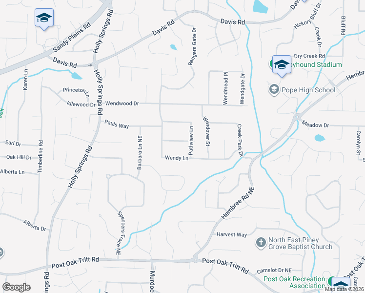 map of restaurants, bars, coffee shops, grocery stores, and more near 3080 Wendton Place in Marietta