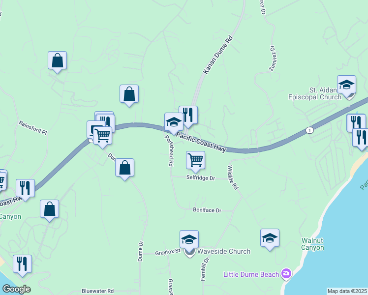 map of restaurants, bars, coffee shops, grocery stores, and more near 28870 Hampton Place in Malibu