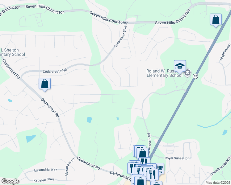 map of restaurants, bars, coffee shops, grocery stores, and more near 5 Parkcrest Lane in Dallas