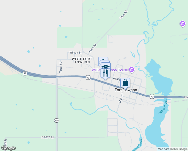 map of restaurants, bars, coffee shops, grocery stores, and more near 606 Bearden Street in Fort Towson