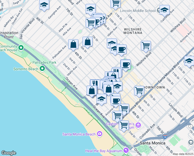 map of restaurants, bars, coffee shops, grocery stores, and more near 1040 4th Street in Santa Monica
