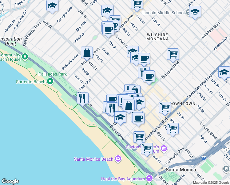 map of restaurants, bars, coffee shops, grocery stores, and more near 1040 4th Street in Santa Monica