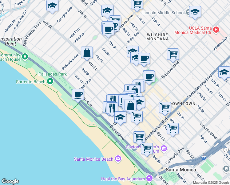 map of restaurants, bars, coffee shops, grocery stores, and more near 1040 4th Street in Santa Monica