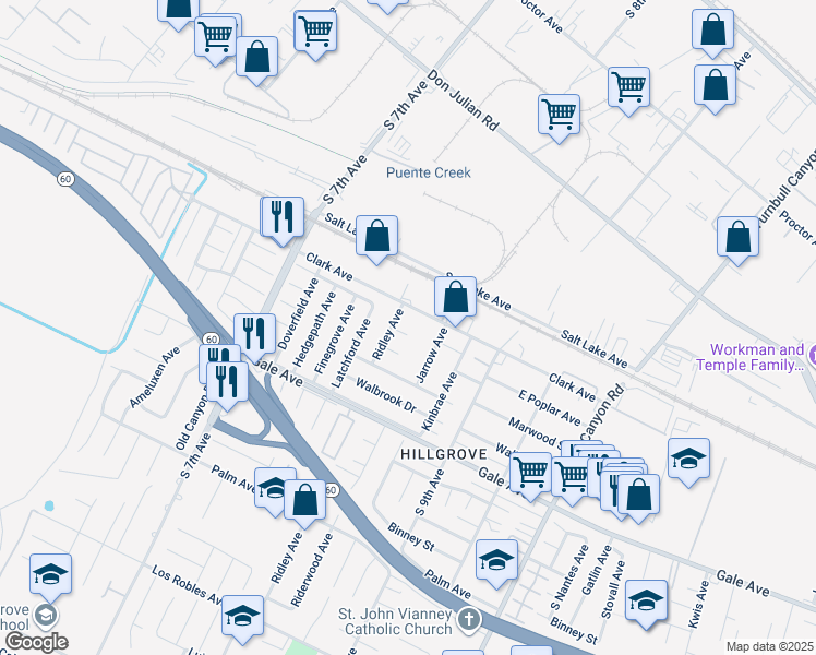 map of restaurants, bars, coffee shops, grocery stores, and more near 14815 Novak Street in Hacienda Heights