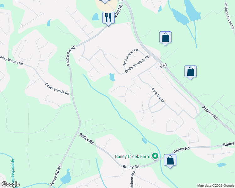 map of restaurants, bars, coffee shops, grocery stores, and more near 1216 Clear Stream Ridge in Auburn