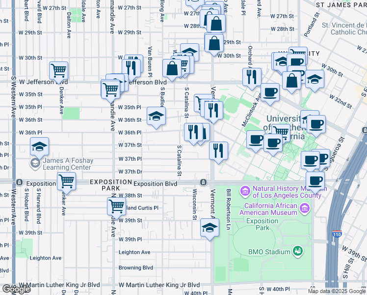 map of restaurants, bars, coffee shops, grocery stores, and more near in Los Angeles