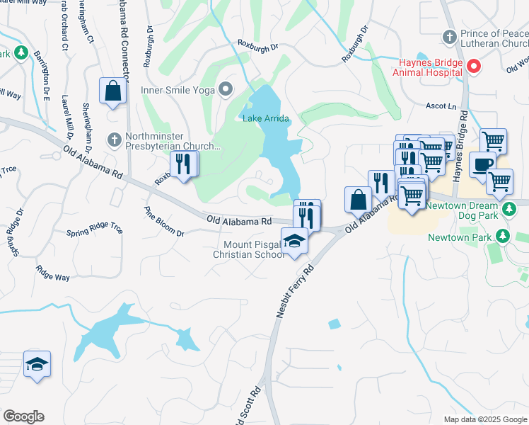 map of restaurants, bars, coffee shops, grocery stores, and more near 2664 Long Pointe in Roswell