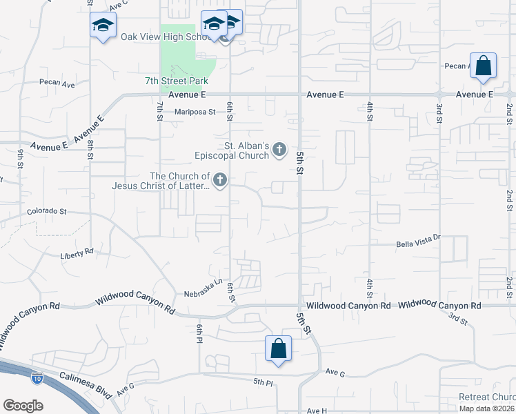 map of restaurants, bars, coffee shops, grocery stores, and more near 34169 Fairview Drive in Yucaipa