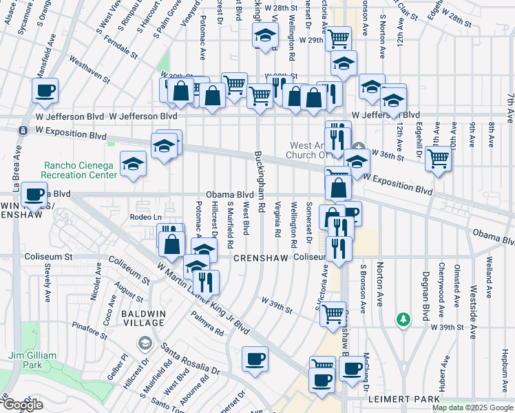map of restaurants, bars, coffee shops, grocery stores, and more near 3667 Buckingham Road in Los Angeles