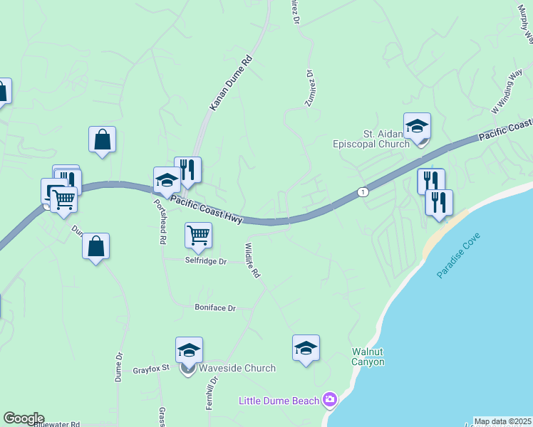 map of restaurants, bars, coffee shops, grocery stores, and more near 28711 Pacific Coast Highway in Malibu