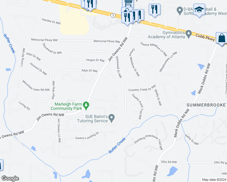 map of restaurants, bars, coffee shops, grocery stores, and more near 2732 Shetland Lane Northwest in Kennesaw